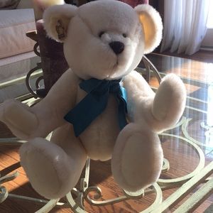 Applause jointed bear with teal ribbon